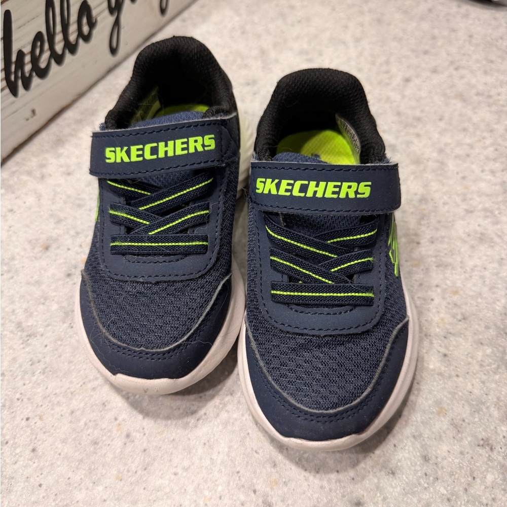 Skechers Kids' Blue and Neon Green Sneakers